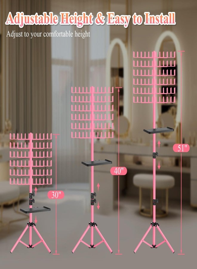 OLMRJKD Braiding Hair Rack with Tray, 144 Pegs Height Adjustable Braiding Rack, 2-side Hair Extension Holder Hanger, Hair Stand with Stylist Hair Braiding Tools for Hair Salon Home Traveling (Pink) - Image 4