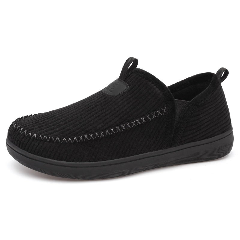 LeIsfIt Men's Slippers Wide Memory Foam House Shoes Moccasin Slip-On Cozy Loafer Slippers for Indoor & Outdoor Black Size 11 - Image 1