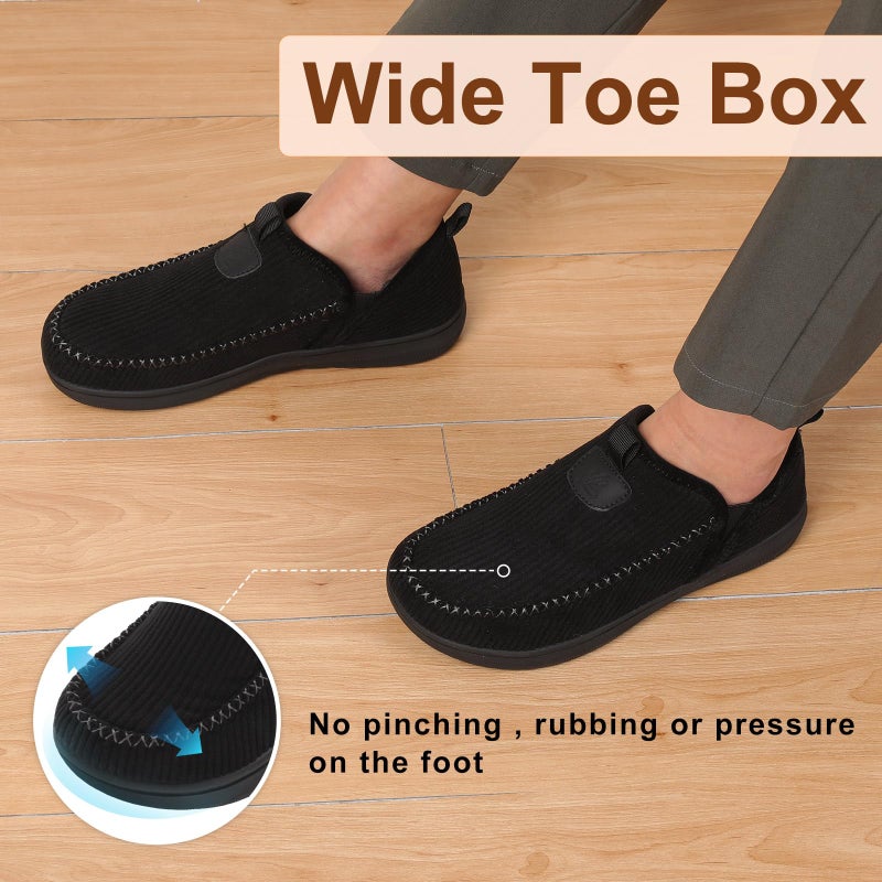LeIsfIt Men's Slippers Wide Memory Foam House Shoes Moccasin Slip-On Cozy Loafer Slippers for Indoor & Outdoor Black Size 11 - Image 3
