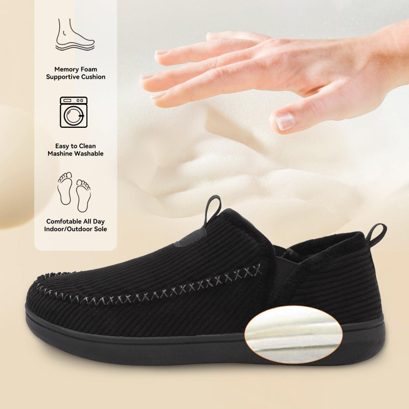 LeIsfIt Men's Slippers Wide Memory Foam House Shoes Moccasin Slip-On Cozy Loafer Slippers for Indoor & Outdoor Black Size 11 - Image 4
