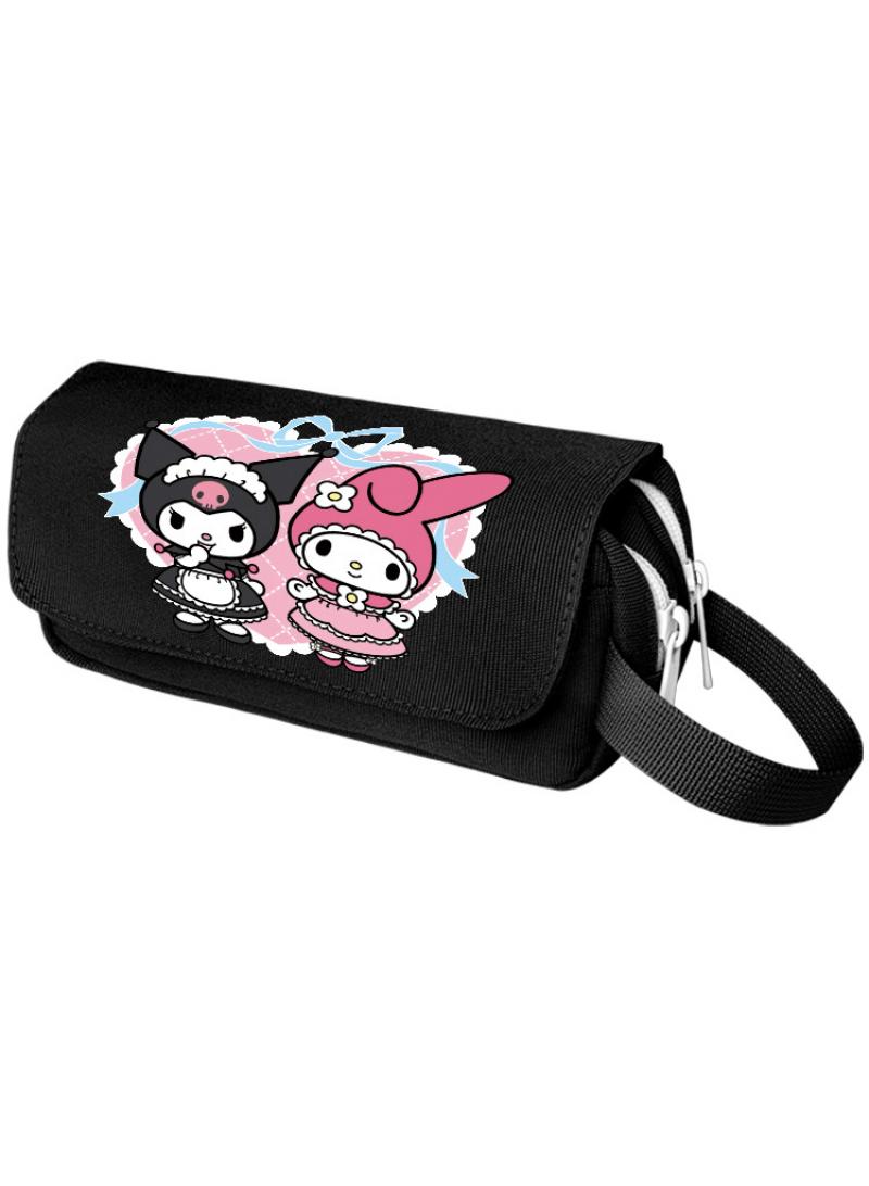 general Cartoon Print Large Capacity Pencil Case Double Canvas Pencil Box Black-R - Image 1