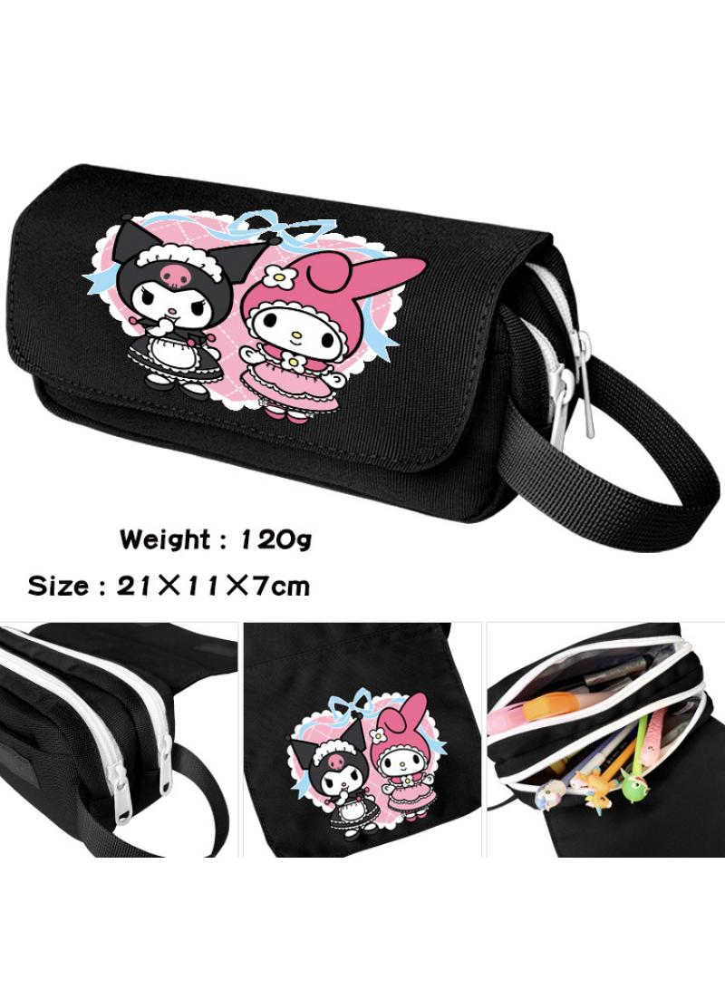general Cartoon Print Large Capacity Pencil Case Double Canvas Pencil Box Black-R - Image 3
