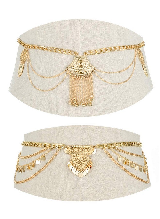 تورنيتو 2 قطعة حزام الخصر سلسلة متدلية عتيقة بشراشيب رقص سلسلة الجسم بيكيني الشاطئ مجوهرات الجسم للنساء باللون الذهبي - Image 1