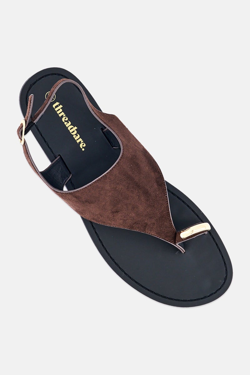 Threadbare Women Adjustable Buckle Closure Sandals, Chocolate Brown - Image 3