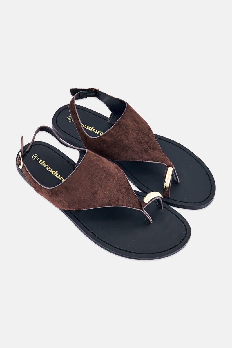 Threadbare Women Adjustable Buckle Closure Sandals, Chocolate Brown - Image 4