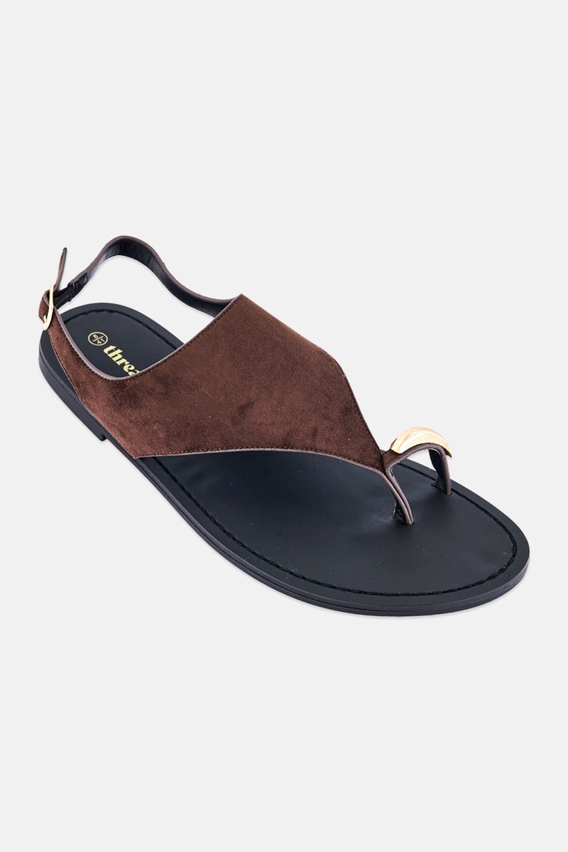 Threadbare Women Adjustable Buckle Closure Sandals, Chocolate Brown - Image 1