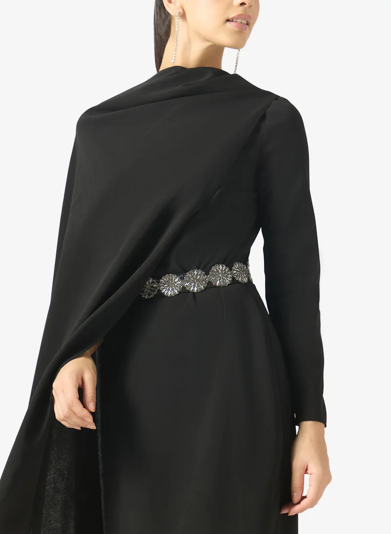 Namshi X  Dress With Cape Trail & Embellished Waistline for Women | Best Price UAE