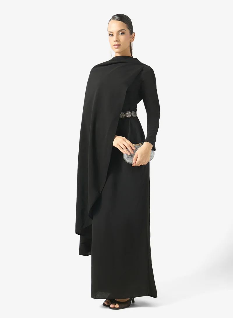 Dress With Cape Trail & Embellished Waistline