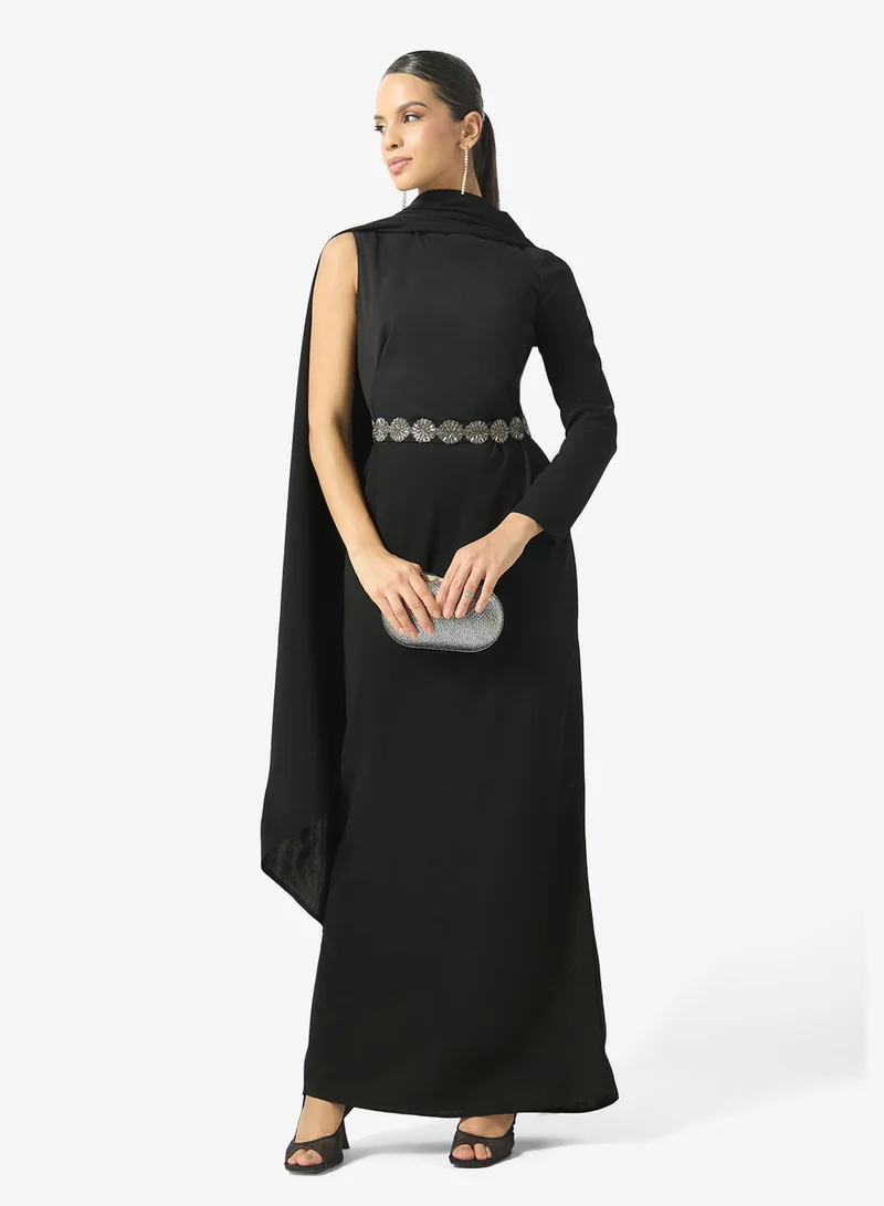 Namshi X  Dress With Cape Trail & Embellished Waistline for Women | Best Price UAE