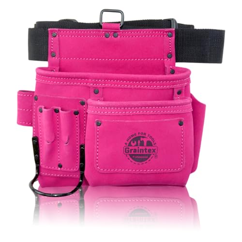 Graintex 5 Pocket Suede Leather Tool Belt/Bag | Pink | Multipurpose Leather Tool Belt for Women and Men | Construction, Electrician, Handymen, Carpenter, Gardening Pouch and DIY Projects - Image 5