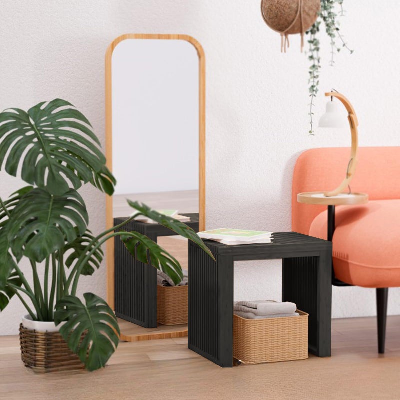 APRTAT Bamboo Dining Bench Indoor Small Benches Entryway Shoe Rack Benchs,Outdoor Modern Wood Benches 17 Inch Bamboo Bench for Living Room Hallway Bedroom Bathroom Black Small - Image 3