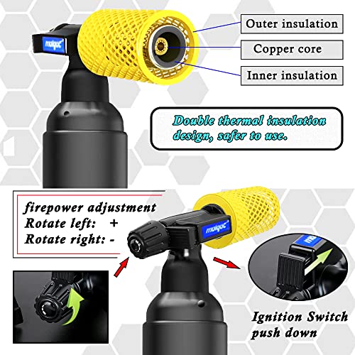 Molgoc Butane Torch with Anti-scalding Device,Stainless Steel Protective Cover,Refillable Kitchen Torch Lighter,Adjustable Flame Guard. (Butane Gas Not Included,Yellow) (yellow) - Image 4