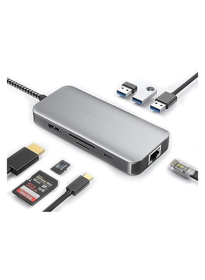 ECVV 8 in1 USB C Hub, Multiport Adapter, Type C to 100Mbps Ethernet Port/4K HDMI Adapter/100W PD Charging/USB 3.0 5Gbps Data - Image 1