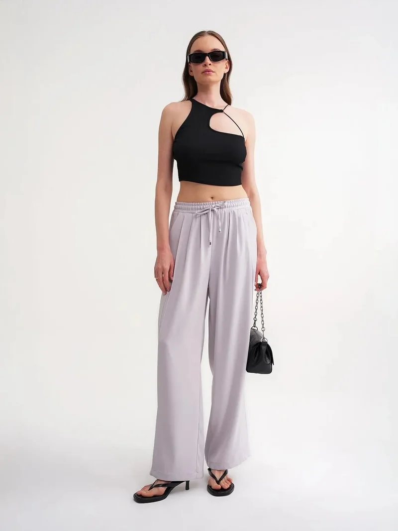 Mixray Grey MIXRAY Basic Wide Leg Pants for Women | Best Price UAE