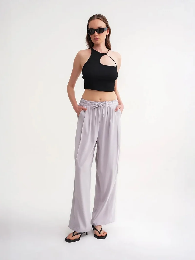 Mixray Grey MIXRAY Basic Wide Leg Pants for Women | Best Price UAE