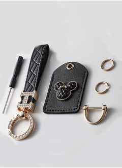 KeyAmor Elegant metal and quilted leather keychain car key holder for adults. Includes a matching AirTag holder. Stylish keychain with golden crystal-accented rings, perfect for women, featuring 3 key rings for added functionality. Made with elegant black leather, offers 360-degree rotation, and comes in a fancy gift box, making it a perfect gift choice.  - Image 2