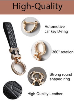 KeyAmor Elegant metal and quilted leather keychain car key holder for adults. Includes a matching AirTag holder. Stylish keychain with golden crystal-accented rings, perfect for women, featuring 3 key rings for added functionality. Made with elegant black leather, offers 360-degree rotation, and comes in a fancy gift box, making it a perfect gift choice.  - Image 5