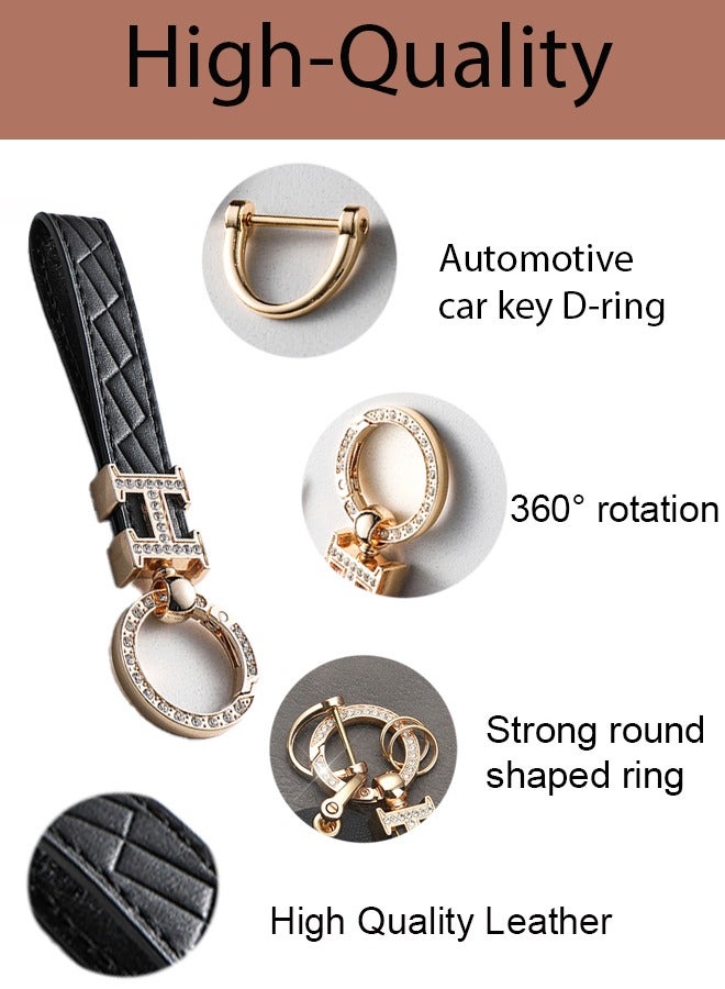 كيامور سلسلة مفاتيح أنيقة مصنوعة من المعدن والجلد المبطن  تشمل حافظة AirTag مطابقة. سلسلة مفاتيح عصرية مع حلقات ذهبية مزينة بالكريستال، مثالية للنساء، تحتوي على 3 حلقات مفاتيح لإضافة المزيد من الوظائف. مصنوعة من جلد أسود أنيق، توفر دوران 360 درجة، وتأتي في علبة هدايا فاخرة، مما يجعلها خيارًا مثاليًا كهدية. - Image 5