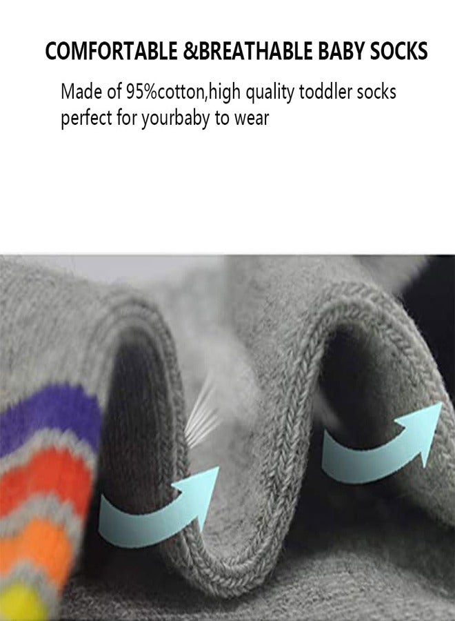 GUSGU 12 Pairs Non Slip Toddler Socks 1-3 years Cotton Infant Baby Kids Grip Socks for Boy Girls Anti Skid Ankle Socks Size 12-14cm  - Image 4