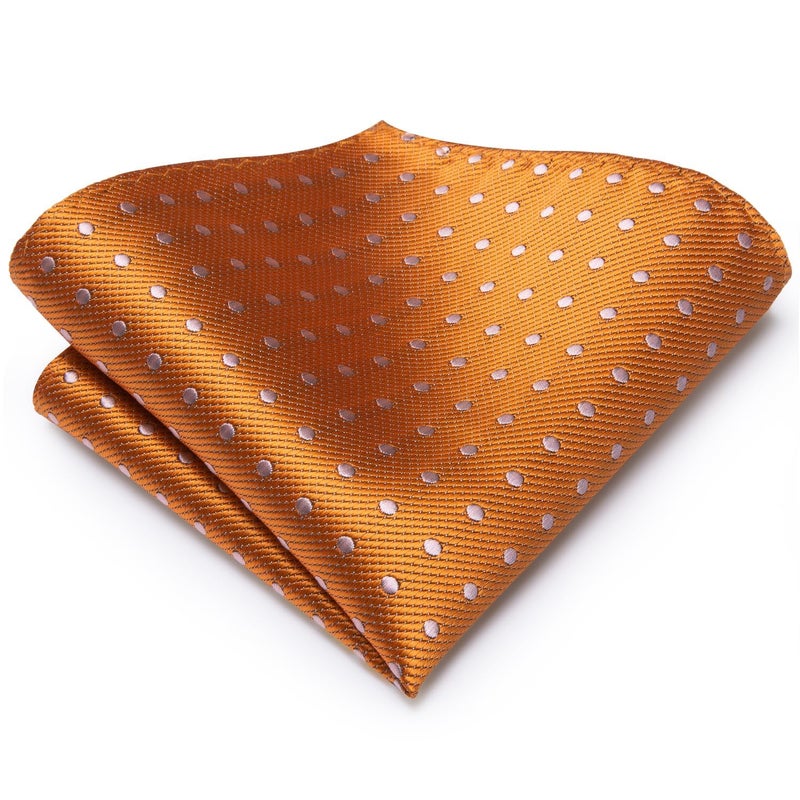 Dubulle Mens Orange Dots Striped Tie WOVEN Necktie for Men and Handkerchief Cufflinks Set Wedding Formal Business - Image 3