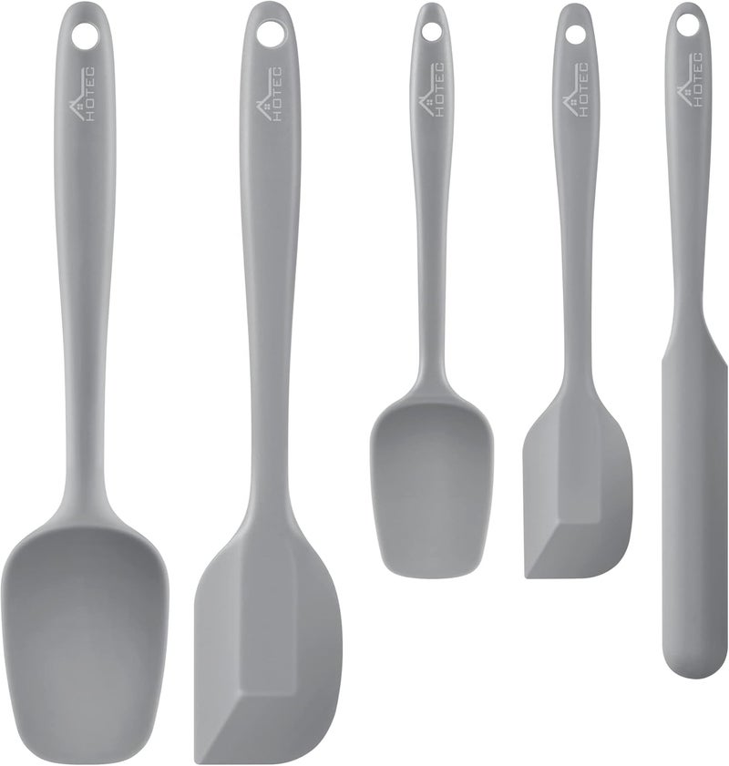 hotec 600℉ Heat Resistant BPA-Free Silicone Rubber Spatula Set,Kitchen Cooking Spatulas, Baking, Mixing for Non Stick Cookware, Dishwasher Safe, Set of 5 Grey - Image 1