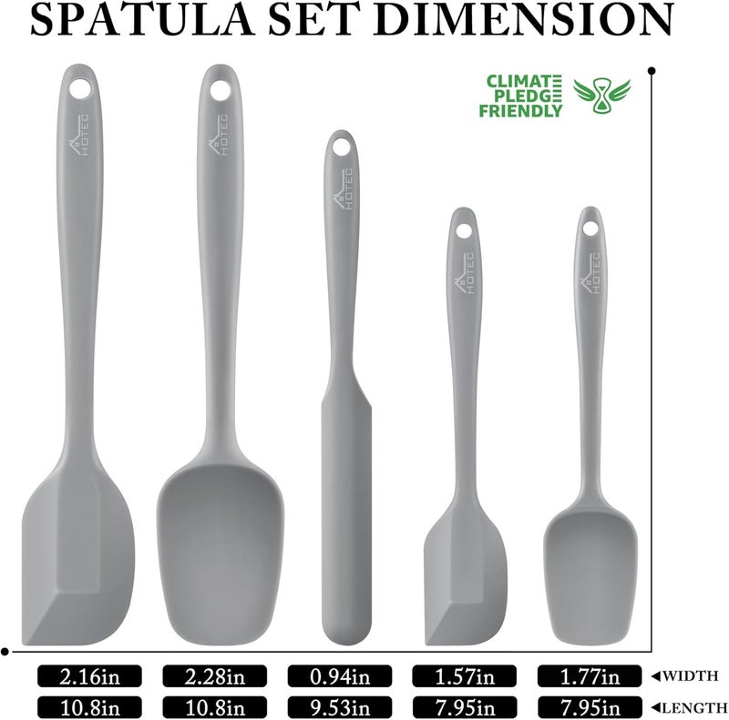 hotec 600℉ Heat Resistant BPA-Free Silicone Rubber Spatula Set,Kitchen Cooking Spatulas, Baking, Mixing for Non Stick Cookware, Dishwasher Safe, Set of 5 Grey - Image 2