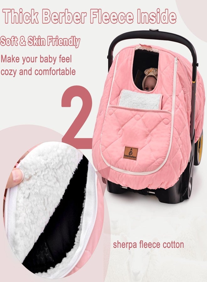 beatoutou Winter Carseat Cover for Baby，Waterproof Baby Car Seat Cover Compatible with Doona Car Seat and Stroller，Cold Weather Warm Car Seat Covers for Babies, Keeps Babies Warm and Cozy (Pink) - Image 3