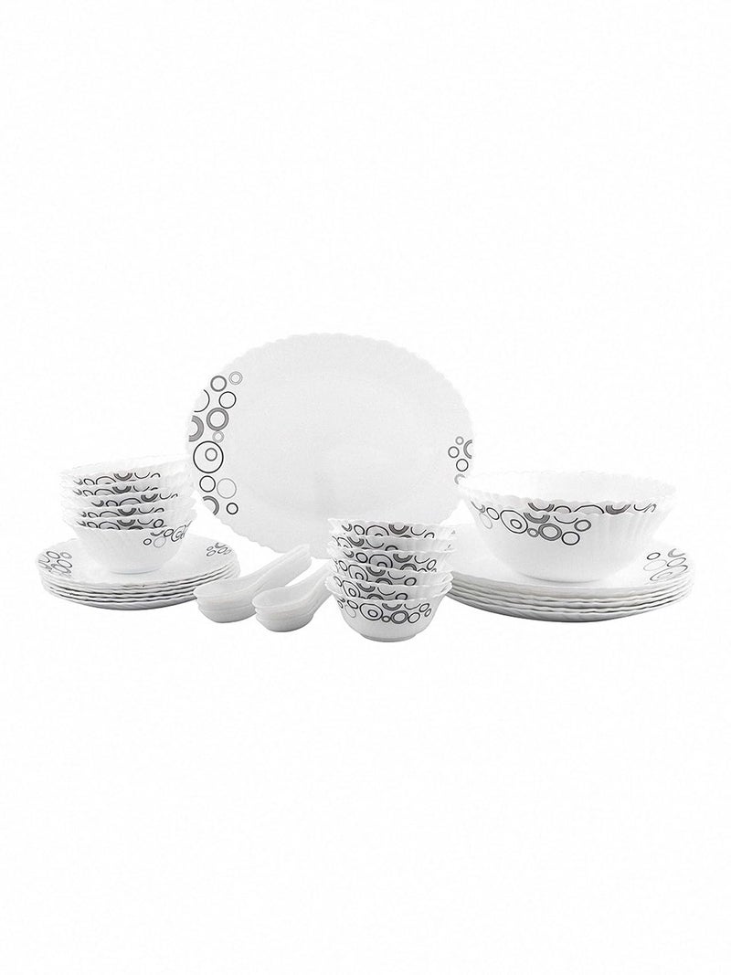 La Opala Diva Classique Collection Opal Glass Crockery for Family of 6 Dinner Set 33 pcs Misty Drops Plates Bowls for Dining Microwave Safe 100 Vegetarian Extra Strong White - Image 2