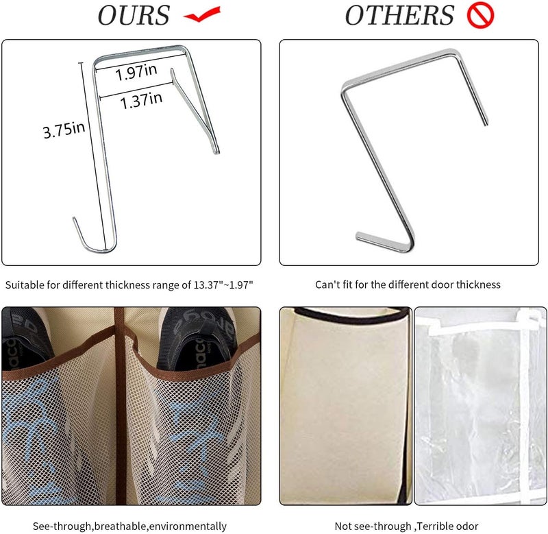 Keepjoy Over The Door Shoe Organizer,Hanging Shoe Organizer 12 Mesh Pockets Shoe Organizer for Closet,Works Well for Men and Woman Kids Shoes Storage, 57.5×12.6inch(Beige) - Image 4