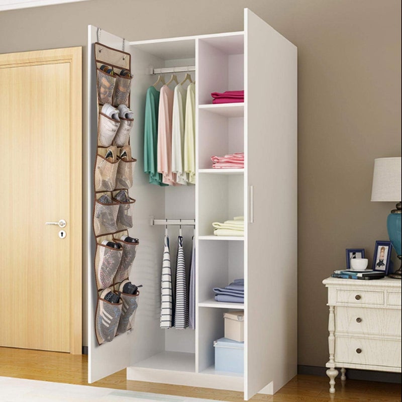 Keepjoy Over The Door Shoe Organizer,Hanging Shoe Organizer 12 Mesh Pockets Shoe Organizer for Closet,Works Well for Men and Woman Kids Shoes Storage, 57.5×12.6inch(Beige) - Image 5