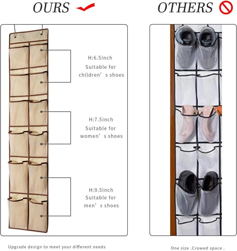 Keepjoy Over The Door Shoe Organizer,Hanging Shoe Organizer 12 Mesh Pockets Shoe Organizer for Closet,Works Well for Men and Woman Kids Shoes Storage, 57.5×12.6inch(Beige) - Image 1