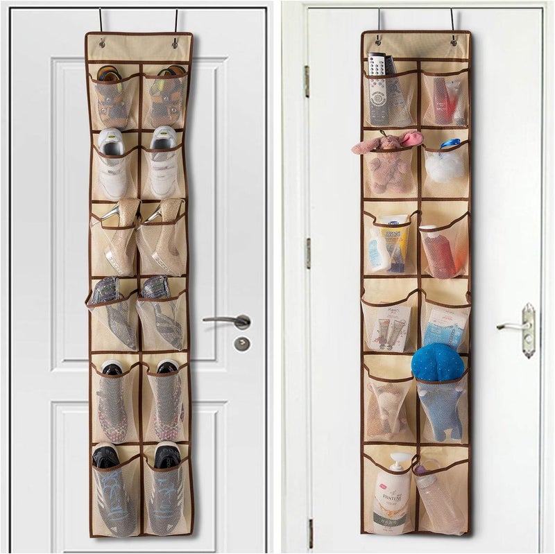 Keepjoy Over The Door Shoe Organizer,Hanging Shoe Organizer 12 Mesh Pockets Shoe Organizer for Closet,Works Well for Men and Woman Kids Shoes Storage, 57.5×12.6inch(Beige) - Image 3