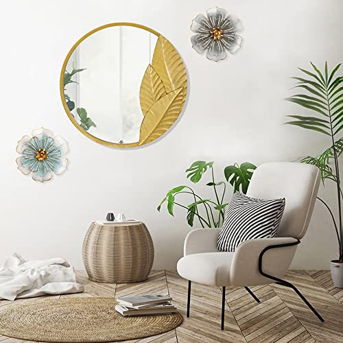 Picfarce Metal Flower Wall Art Decor, 9.5”Rustic Modern Floral Sculpture, Distressed Iron Wall Hanging Home Decoration Accent Artworks for Indoor Kitchen Bedroom Living Office Outdoor Garden Patio-06 Blue Gold - Image 3