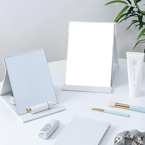 ONICORN® Foldable Makeup Mirror with Stand, Compact Portable Folding Free Standing Travel Vanity Mirror, Frameless PU Leather (White-Pack of 2) - Image 2