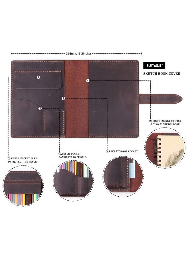 Robrasim - Handmade Leather Sketchbook Cover Leather Artist Sketch Pad Cover For 5.5 X 8.5 Sketchbook Drawing Book And Pencil Case Journal Notebook Portfolio Artis Giftscoffee - Image 1