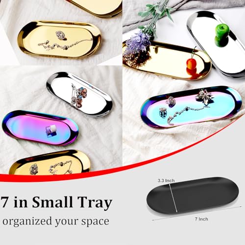 Fermus Stainless Steel Decorative Tray, Set of 2, 7 Inch Long, Jewelry Dish Cosmetics Organizer Bathroom Clutter Serving Platter Small Storage Tray, Oval, Matte Black - Image 2