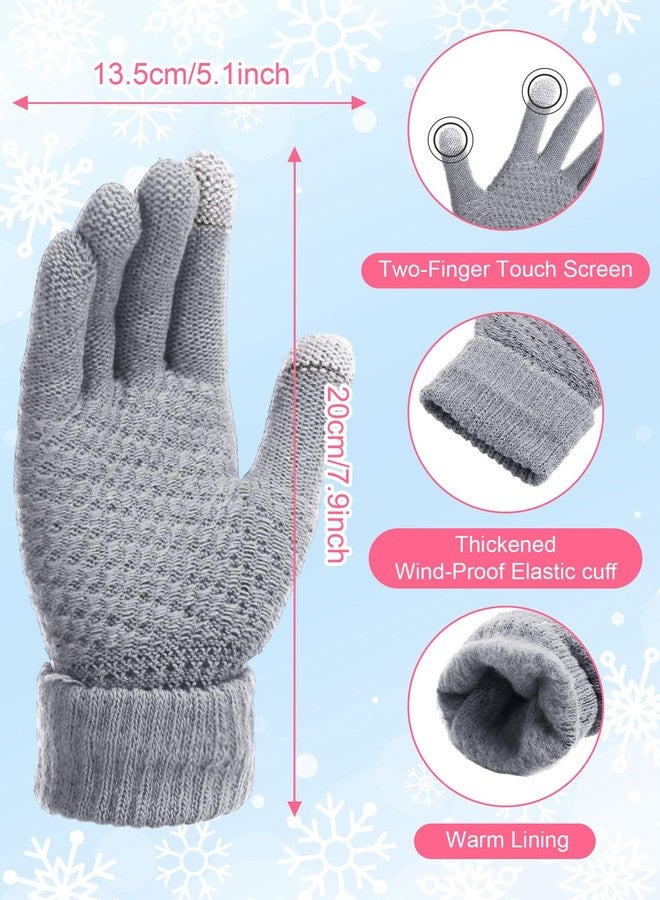 JaGely 8 Pieces Women Winter Hats and Gloves Set Women Warm Touchscreen Knitted Lined Gloves Winter Beanies(Grey, Soft White, Skin Pink, Dark Blue,Without Pom Pom) - Image 3