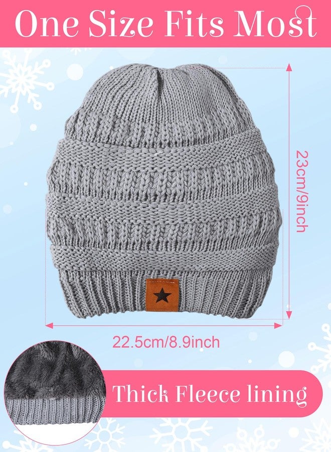 JaGely 8 Pieces Women Winter Hats and Gloves Set Women Warm Touchscreen Knitted Lined Gloves Winter Beanies(Grey, Soft White, Skin Pink, Dark Blue,Without Pom Pom) - Image 2