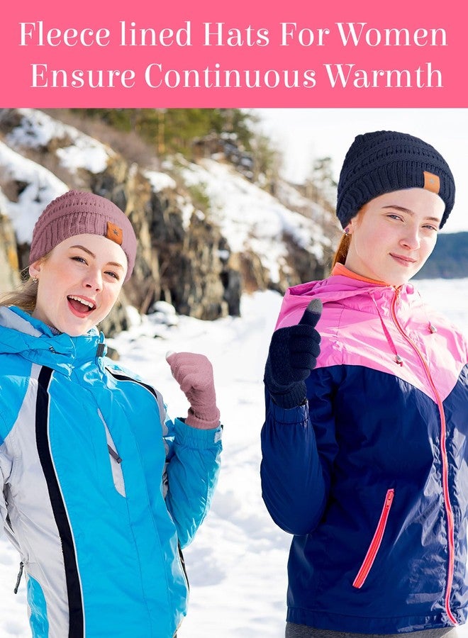 JaGely 8 Pieces Women Winter Hats and Gloves Set Women Warm Touchscreen Knitted Lined Gloves Winter Beanies(Grey, Soft White, Skin Pink, Dark Blue,Without Pom Pom) - Image 5