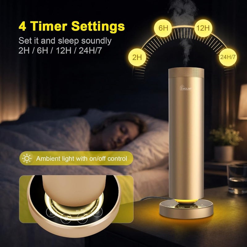 Scent Diffuser Machine, 1500 Sq Ft, Ring Ambient Light, Wireless, Aluminum, Remote ControlandTouch Buttons, Adjustable Fragrance IntensityandTimer, Waterless Diffuser - Gold - Image 4