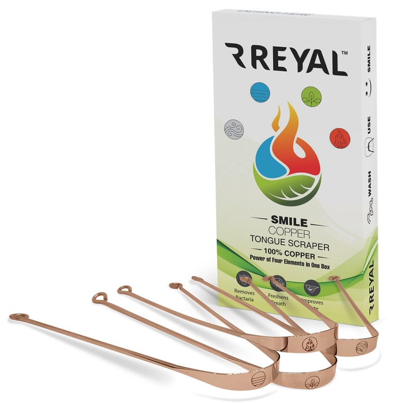 Reyal Smile 100% Copper Tongue Cleaner (Pack of 4) Fights Bad Breath for Family Adults and Kids - Image 1
