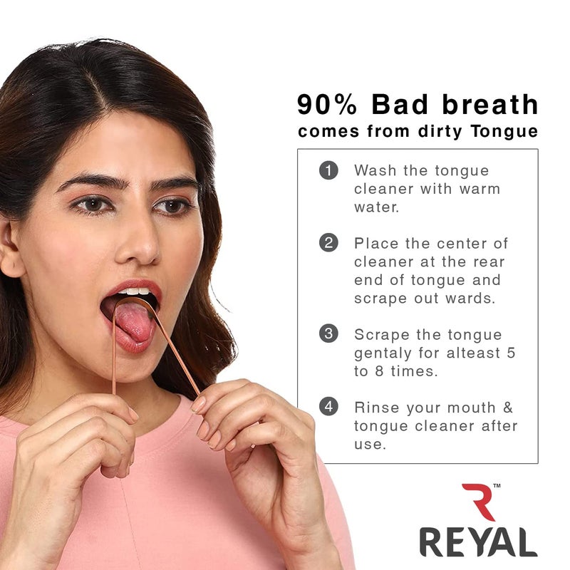 Reyal Smile 100% Copper Tongue Cleaner (Pack of 4) Fights Bad Breath for Family Adults and Kids - Image 4