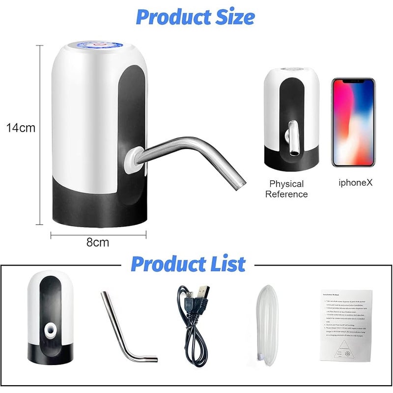 مضخة زجاجة مياه بسعة 5 جالون من سكاي تاتش، مضخة مياه كهربائية محمولة للشحن بمنفذ USB لاباريق سعة 2-5 جالون، موزع مياه محمول للمكتب والمنزل والتخييم والمطبخ وغيرها، ابيض - Image 3