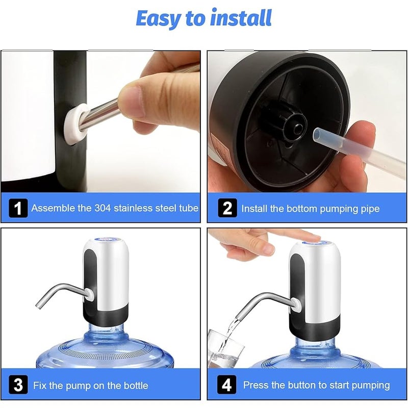 مضخة زجاجة مياه بسعة 5 جالون من سكاي تاتش، مضخة مياه كهربائية محمولة للشحن بمنفذ USB لاباريق سعة 2-5 جالون، موزع مياه محمول للمكتب والمنزل والتخييم والمطبخ وغيرها، ابيض - Image 4