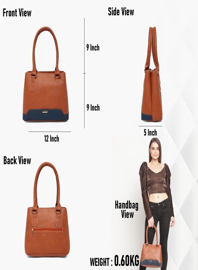 Fostelo Women's Zita Satchel Tote Handbag for Women | Ladies Purse | Stylish Shoulder Bag | Gift For Women | Tan|Blue - Image 2