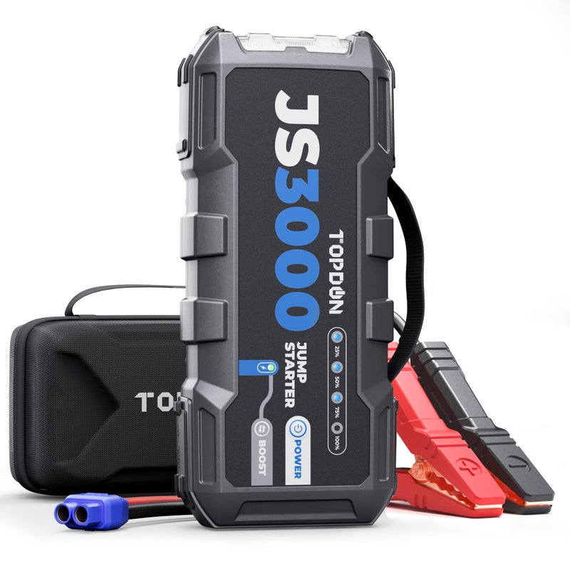 Topdon JS3000 12V 3000A Battery Booster Jump Starter Pack for Up to 9L Gas/ 7L Diesel Engines, Portable Car Battery Charger with Handle Jumper Cable and EVA Protection Case - Image 1