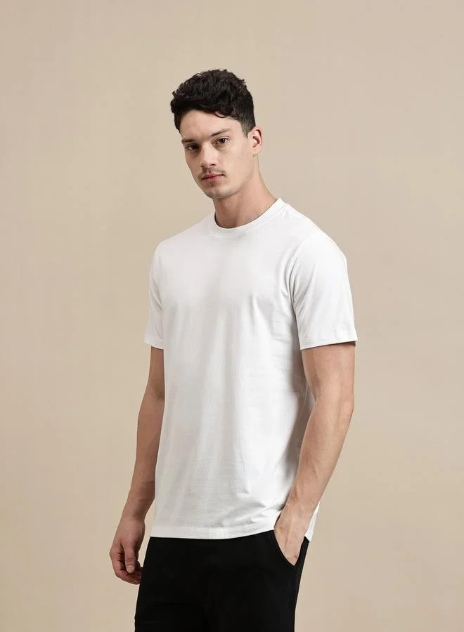 ECOLORE Men White Crew Neck Slim Fit T-Shirt
