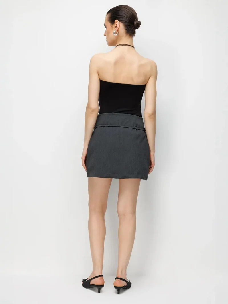 Mixray Dark Grey MIXRAY High Waist Mini Skirt with Belt for Women | Best Price UAE