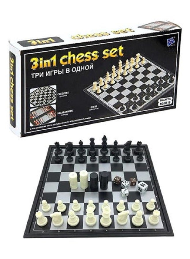 لعبة الشطرنج والداما المغناطيسية 3 في 1 مع مجموعة ألعاب الطاولة - Image 1