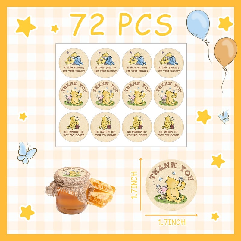 ALodr 72 Pcs Winnie Stickers, Winnie Baby Shower, Pooh Stickers Gifts Set, Winnie Birthday Decorations, A Little Yummy for Your Tummy Stickers, Winnie Baby Shower Birthday Party Decorations - Image 2